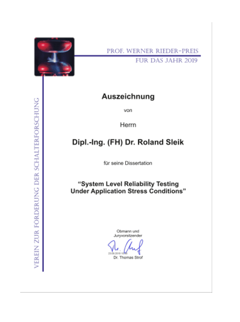 Prof. Werner Rieder-Preis 2019