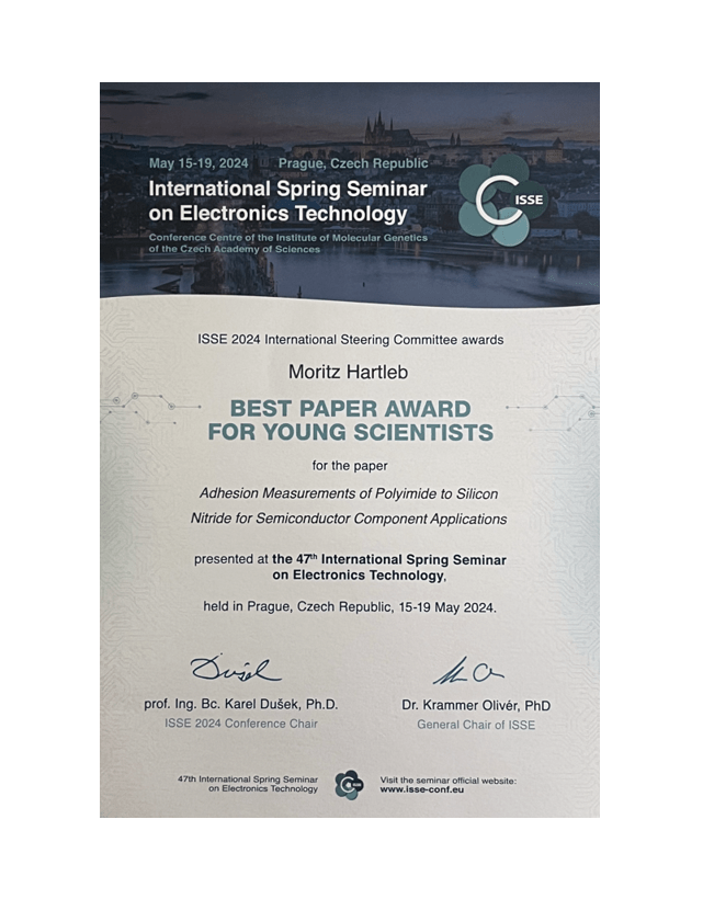 Best Paper Award for Young Scientists at the ISSE 2024 for Moritz Hartleb